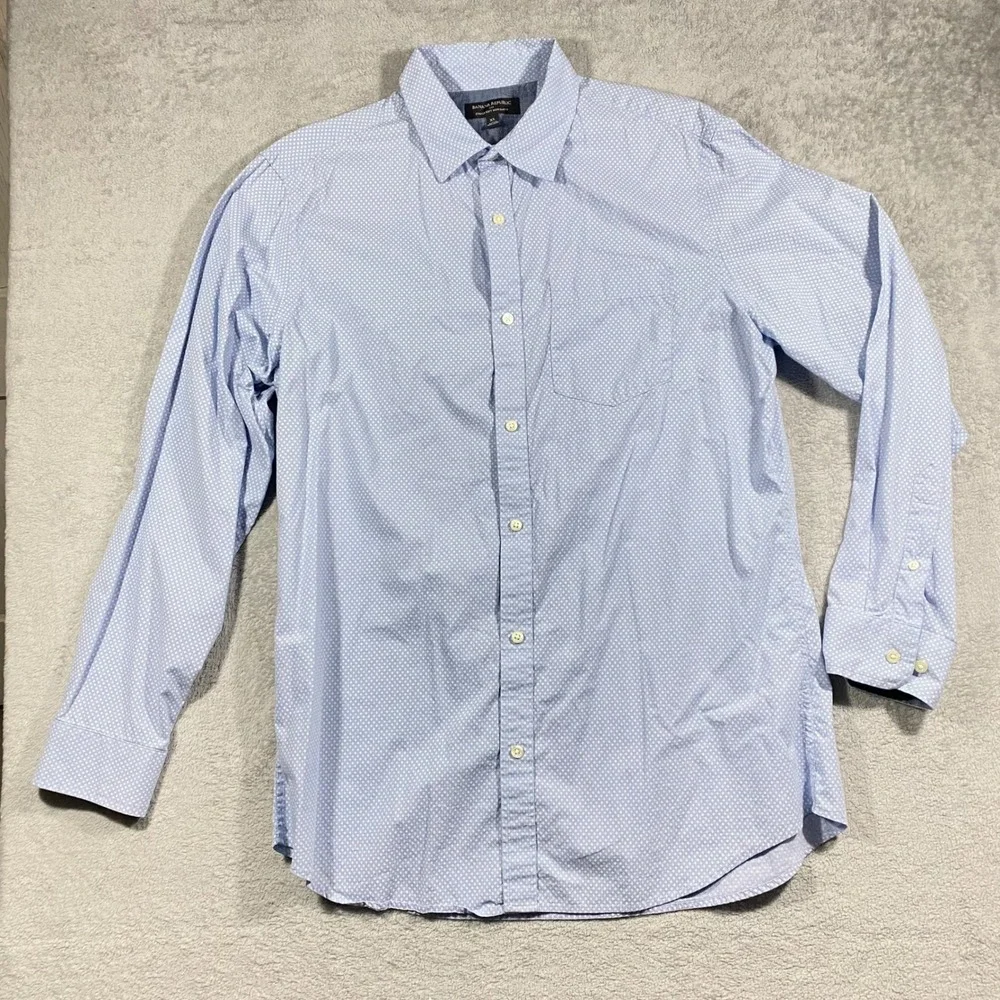 Banana Republic‎ Mens XL Slim Fit Stretch Soft Wash Blue Diamond Print Shirt